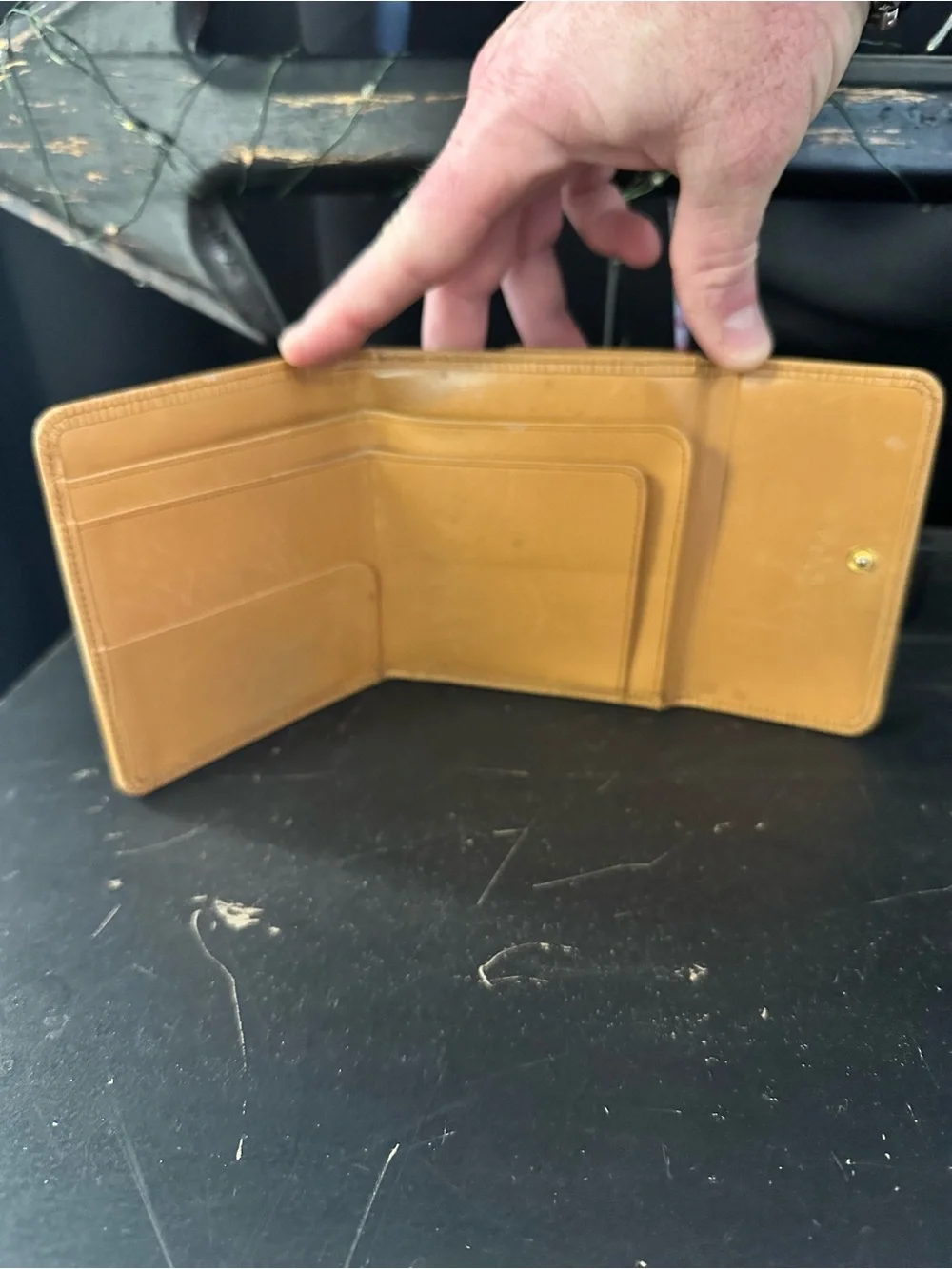 Louis Vuitton Embossed Logo Leather Wallet in Beige-Tan